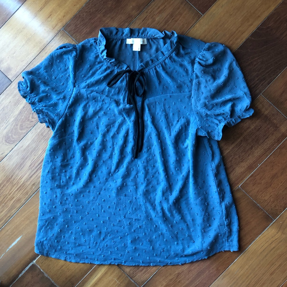 Monteau Women’s Slate Blue Chenille Polkadot Blouse
